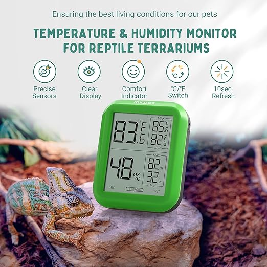 Reptile Thermometer Hygrometer with Max/min Record High-Accuracy Digial Display Ideal for Reptile Terrarium, Tank, Pet Rearing Box, Bearded Dragon, Leopard Gecko