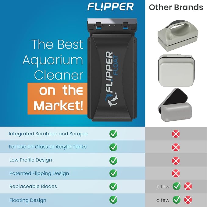 FL!PPER Cleaner Float - 2-in-1 Floating Magnetic Aquarium Glass Cleaner - Fish Tank Cleaner - Scrubber & Scraper Aquarium Cleaning Tools - Floating Fish Tank Cleaner, Standard