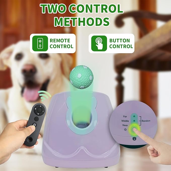 Dog Ball Throwing Machine Automatic Dog Ball Launcher for Small to Medium Sized Dogs, Dog Interactive Toy Pet Ball Thrower with Balls (Purple with Remote Control)