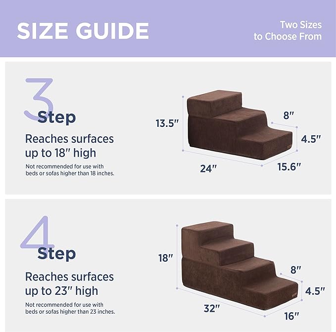 Lesure Dog Stairs for Small Dogs - Pet Stairs for Beds and Couch, Folding Pet Steps with CertiPUR-US Certified Foam for Cat and Doggy, Non-Slip Bottom Dog Steps, Brown, 4 Steps Extra Wide