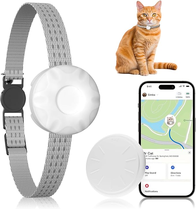 Cat Tracker,Pet Tracker for Cats (Only iOS),Waterproof Tracker Cat Collars with Safety Elastic Buckle,Works with Any Collar,No Monthly Fee,Compatible with Apple Find My App