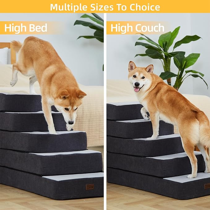 Dog Stairs for Small Dogs, Stitching Foam Pet Steps Extra Wide for High Beds Sofas and Chairs, DIY Pet Stairs Anti-skid Folding Dog Steps for Large Dog and Cats,5 Step, Grey