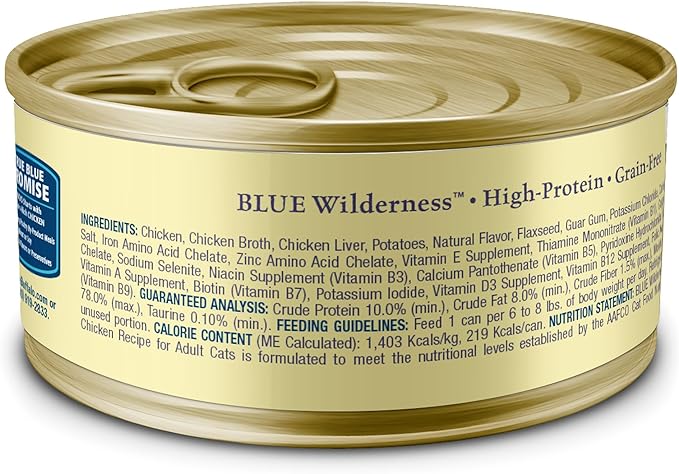 Blue Buffalo Wilderness Natural Wet Cat Food Paté, High-Protein & Grain-Free Recipe, Chicken, 5.5-oz. Cans (24 Count)