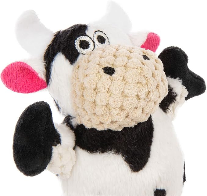 goDog Checkers Just for Me Skinny Cow Squeaky Plush Dog Toy, Chew Guard Technology - White, Mini