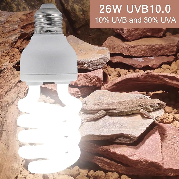 UVB Reptile Light Bulb 10.0 26W, UVA-UVB Bulbs for Reptiles Ideal for Rainforest Reptiles Bearded Dragons Lizard Tortoise Iguanas Chameleons Snake - 2 Pack