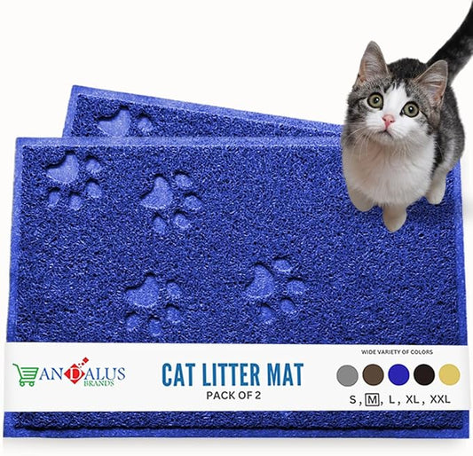 Andalus Medium Cat Litter Mat, Pack of 2 - Waterproof, Non-Slip & Easy to Clean Cat Litter Box Mat for Extra Efficient Pet Litter-Trapping, Blue (23.5” X 15.75”)