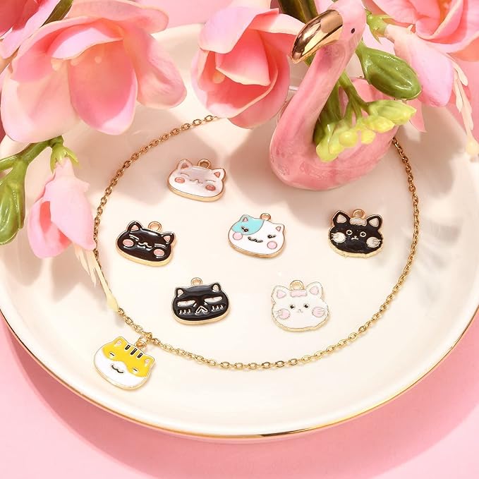 KitBeads 32pcs Enamel Cat Charms Cartoon Cute Kitten Charms Cartoon Animal Pet Cat Charms for Jewelry Making Bracelets Bulk