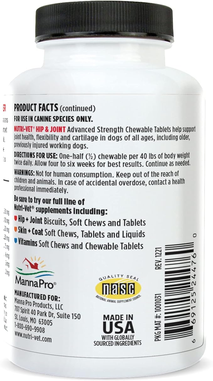 Nutri-Vet Hip & Joint Chewable Dog Supplements | Formulated with Glucosamine & Chondroitin for Dogs | 90 Count