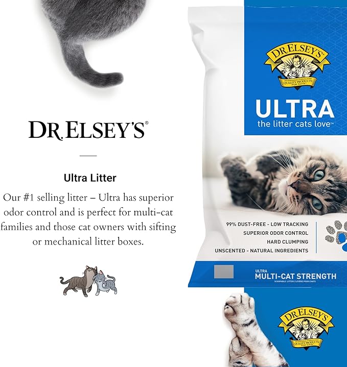 Dr. Elsey's Premium Clumping Cat Litter - Ultra - 99.9% Dust-Free, Low Tracking, Hard Clumping, Superior Odor Control, Unscented & Natural Ingredients