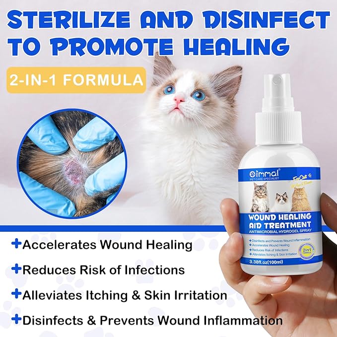 Cat Wound Care Spray - Wound Healing Aid Treatment for Cats Helps with Skin Repair for Wounds, Cats Irritated Skin & Itchy Skin Relief | Cats Supplement | Gentle Wound Care Spray - 3.38 Fl.oz / 100ml