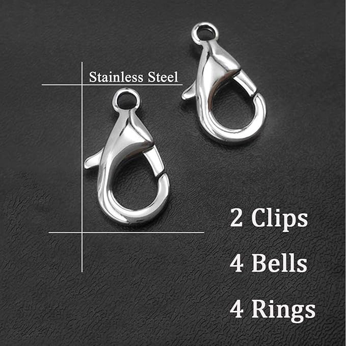 4 Sets Cat Bell for Dog Collar Charm Training Pet Pendant Accessories with 2 Pack Stainless Steel Dog Tag Clips(2 X-Small Silver)