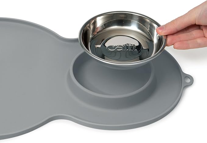 Catit Peanut Shape Cat Placemat, Gray, 17.5” x 11.4”