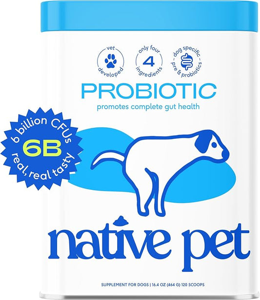 Native Pet Probiotic for Dogs - Vet Created Powder Digestive Issues Dog Probiotics + Prebiotic Bone Broth 232 Gram 6 Billion CFU - Dog Supplies - Powder Prebiotics and Probiotics Dogs Love! (16.4 oz)