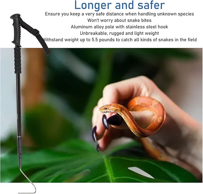 AYNEFY Retractable Snake Hook, Stainless Steel Extensible Snake Catcher Capture Hook Adjustable Reinforced Lightweight Reptile Grabber Snake Catcher with Handle Professional Reptile