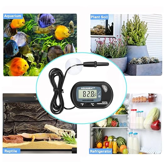 AQUANEAT 2 Pack Aquarium Thermometer, Fish Tank Thermometer, Digital Thermometer, Reptile Thermometer, Terrarium Water Temperature Test, with Large LCD Display