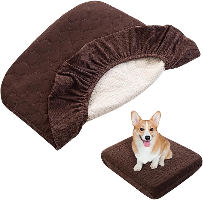 nanbowang Waterproof Dog Bed Covers Replacement Washable Pet Hair Easy to Remove, Dog Pillow Cover Quilted, Pet Bed Cover Lovely Puppy Bed Cover for Dog/Cat 20x30 Brown