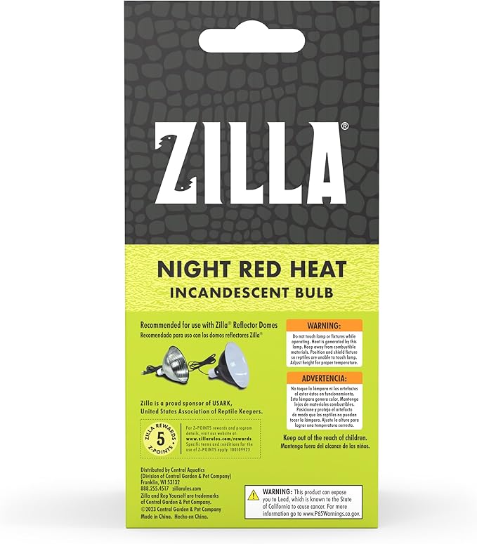 Zilla Reptile Terrarium Incandescent Heat Bulb, Night Red, 150 Watts