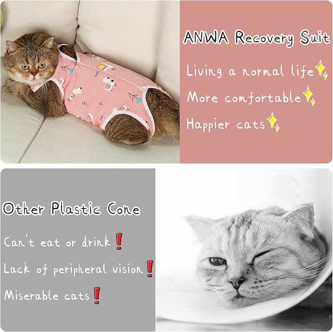 ANWA Cat Recovery Suit - Breathable Cat Surgery Recovery Suit Female, Cat Onesie for Cats After Surgery, Cat Spay Recovery Suit Female Abdominal Wounds