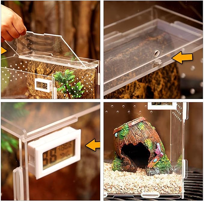 Reptile Breeding Box, Transparent Acrylic Reptile Box Pet Breeding Cage Hatching Container House for Lizard Snakes Geckos