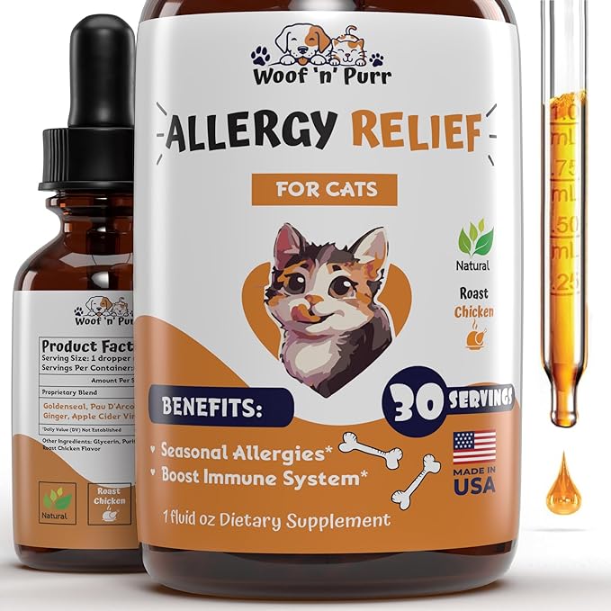 Natural Allergy Relief for Cats - Supports Allergy & Itch Relief for Cats - Cat Allergy - Cat Itch Relief - Cat Itchy Skin Relief - Cat Allergy Relief for Cats - Cat Supplements & Vitamins - 1 fl oz