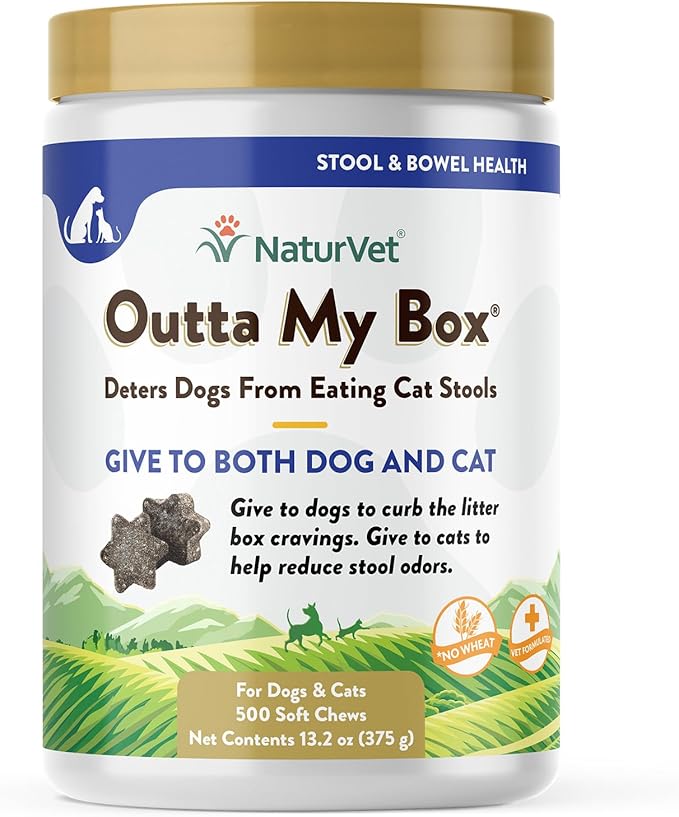 NaturVet – Outta My Box – 500 Soft Chews – Deters Dogs from Eating Cat Stools – Reduces Cat Stool Odors – For Dogs & Cats – 50 Day Supply
