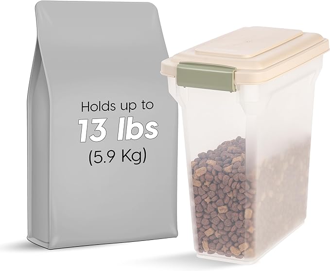 IRIS USA WeatherPro Airtight Dog Food Storage Container, Up to 13 lbs, for Dog Cat Bird and Other Pet Food Storage Bin, Pet Supplies, Keep Fresh, BPA Free, Clear/Almond