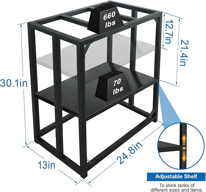 20 Gallon Fish Tank Stand, 20 Gallon Aquarium Stand, 24.8" L x 13" W Reptile Tank Stand, Metal Adjustable Tank Stand for Home Office, 660LBS Capacity