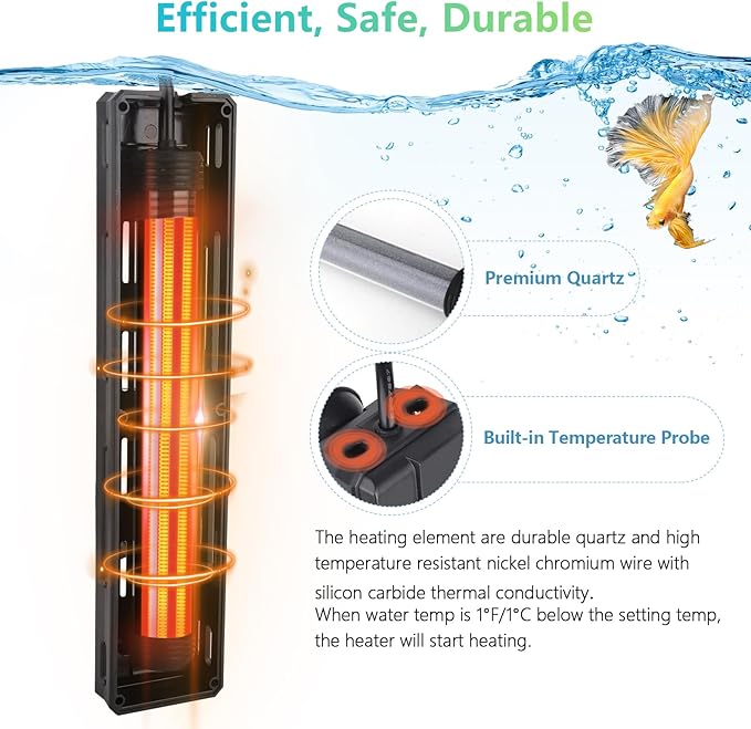 hygger Aquarium Heater,Submersible Fish Tank Heater 100W/200W/300W/500W/800W/1000W/1200W with Digital LED Controller,Memory Function,Auto Shut Off Protection,Heater for Saltwater Freshwater Fish Tank