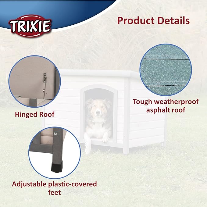 TRIXIE Small Natura Classic Outdoor Dog House, Weatherproof Finish, Elevated Floor, Gray