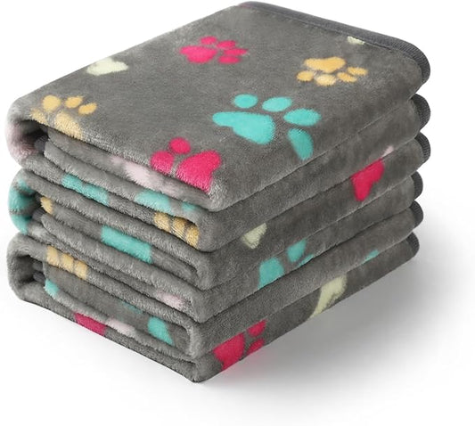 Luciphia 1 Pack 3 Blankets Fluffy Premium Fleece Pet Blanket Flannel Paw Printed Throw for Dog Cat(Large 41x31'', Grey)