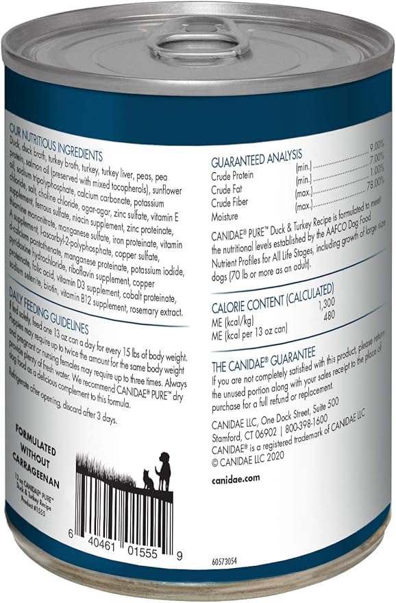 CANIDAE® PURE Duck & Turkey Recipe Dog Wet (12) 13 oz., Blue
