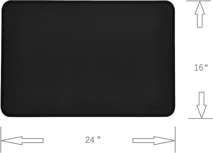 Amazon Basics Waterproof Anti-Slip Silicone Pet Food and Water Bowl Mat, 24 x 16 Inches, Black, Solid
