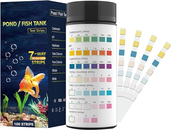 7 in 1 Aquarium Test Strips for Freshwater Aquarium - 100 Strips Fast & Accurate Aquarium Water Test kit for Fish Tank/Aquarium/Pond/, Monitors pH, Hardness, Chlorine, Nitrate, Nitrite and More