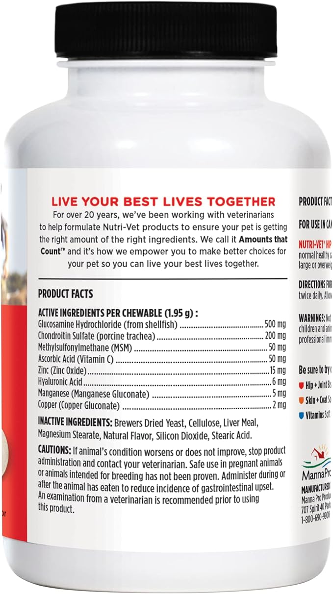 Nutri-Vet Hip & Joint Chewable Dog Supplements | Formulated with Glucosamine & Chondroitin for Dogs | 120 Count
