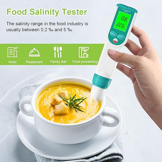Digital Salinity Tester and pH Tester, Waterproof Pool Salt Tester with ATC, Salinity Meter for Seawater, Aquariums, Aquaculture, Saltwater Pool, Food Industry