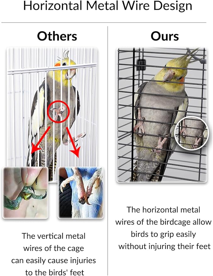 17 Inch Small Square Metal Pet Bird Cage, Parrot Cage, Bird Carrier Travel Cage, with Bird Standing Stick, Swing, Water Feeder, Easy to Clean, for Budgies, Zebra Finches and Other Small Birds