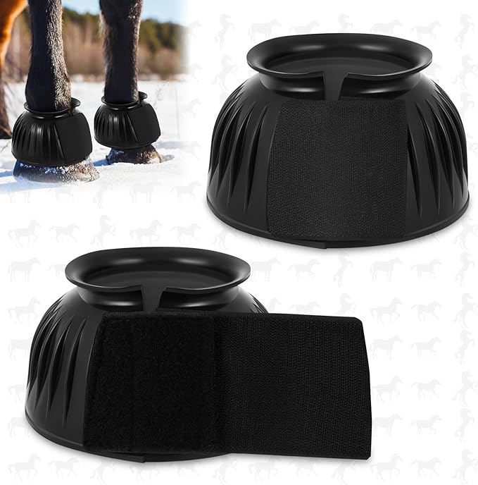 Abbylike 1 Pair Horse Bell Boots Protect Against Hoof Impact Trauma Rubber Bell Boots for Horses Black Horse Boots Horse Care Boots for Turnout No Rub Design Comfort Quick Wrap Hook and Loop