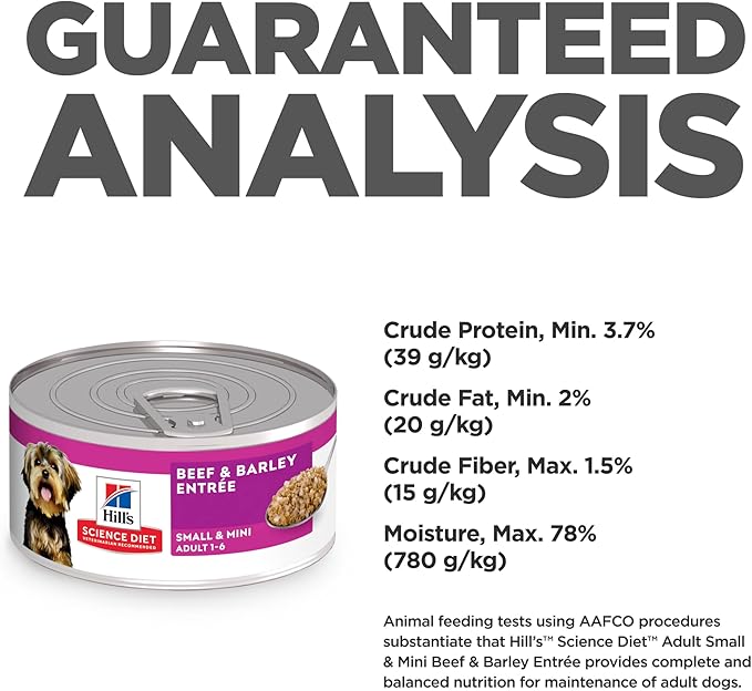 Hill's Science Diet Small & Mini, Adult 1-6, Small & Mini Breeds Premium Nutrition, Wet Dog Food, Beef & Barley Loaf, 5.8 oz Can, Case of 24