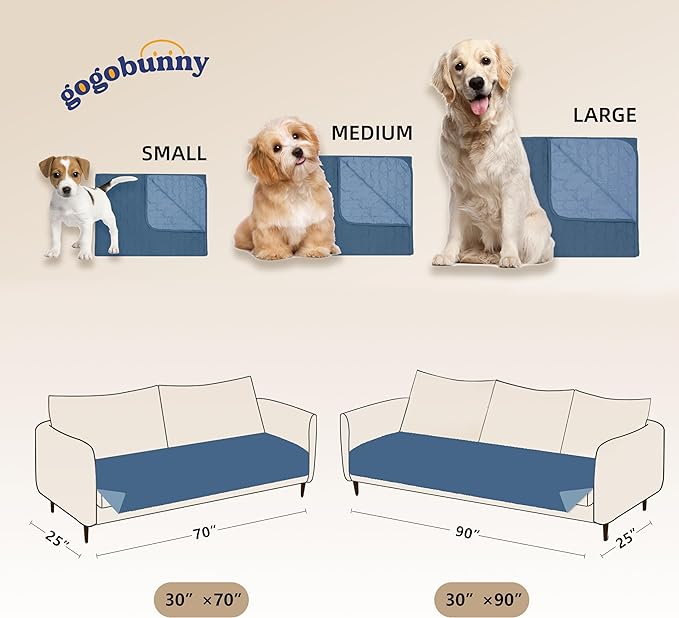 gogobunny 100% Double-Sided Waterproof Dog Bed Cover Pet Blanket Sofa Couch Furniture Protector for Puppy Large Dog Cat, Reversible (30x90 Inch (Pack of 1), Dark Blue/Light Blue)