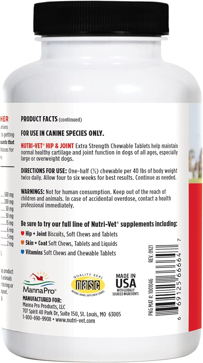 Nutri-Vet Hip & Joint Chewable Dog Supplements | Formulated with Glucosamine & Chondroitin for Dogs | 120 Count