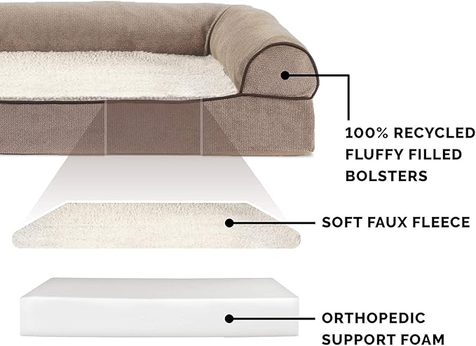Furhaven Orthopedic Dog Bed for Large Dogs w/ Removable Bolsters & Washable Cover, For Dogs Up to 125 lbs - Sherpa & Chenille Sofa - Cream, Jumbo Plus/XXL