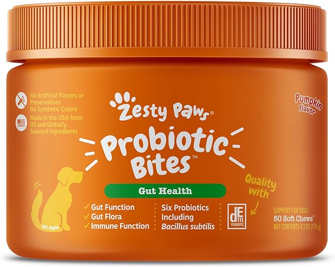 Zesty Paws Probiotics for Dogs - Digestive Enzymes for Gut Flora, Digestive Health, Diarrhea & Bowel Support - Clinically Studied DE111 - Dog Supplement Soft Chew for Pet Immune System - 50 Count