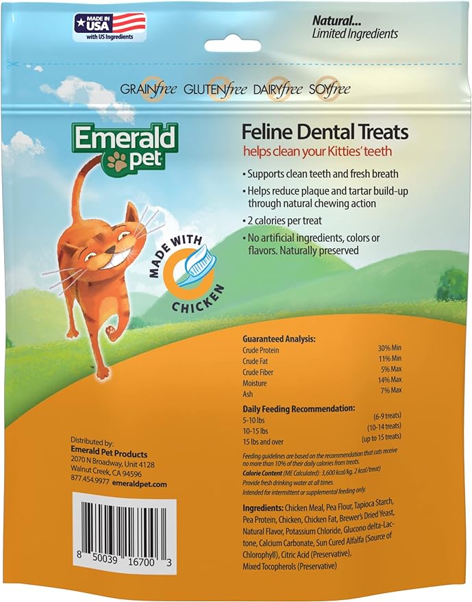 Feline Dental Treats — Tasty and Crunchy Cat Dental Treats Grain Free — Natural Dental Treats to Clean Cat Teeth, Freshen Cat Breath, and Reduce Plaque and Tartar Buildup — Chicken Treats, 32 oz