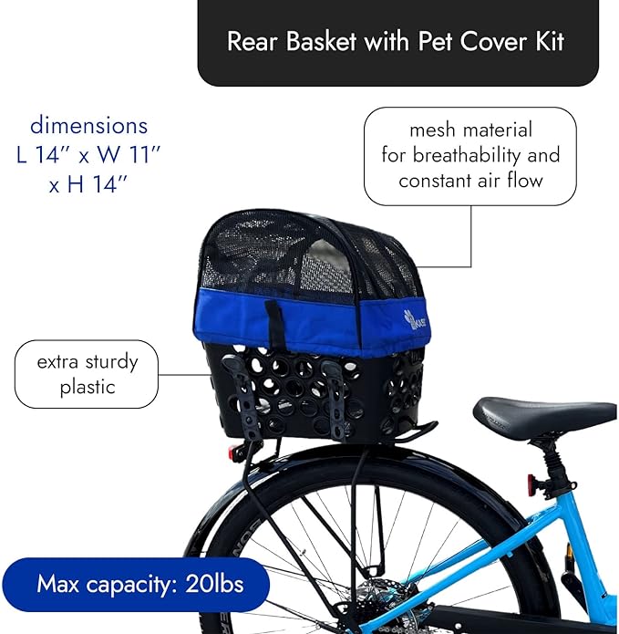 BiKASE EBike Pet Basket for Rear Racks - Dog Carrier Basket for Bike - Compatible with All Bike Racks Including Pedego, Rad Power, Lectric, Trek, Giant, Aventon, Magnum EBikes - Cover and Pad Included