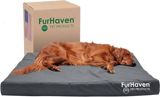 Furhaven Water-Resistant Cooling Gel Dog Bed for Large Dogs w/ Removable Washable Cover, For Dogs Up to 95 lbs - Indoor/Outdoor Logo Print Oxford Polycanvas Mattress - Stone Gray, Jumbo/XL