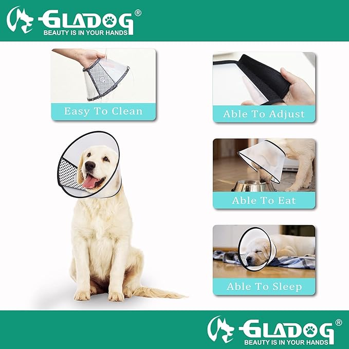 GLADOG Soft Dog Cone Collar, 3 PCS (XL Is Only 1 PCS) Flexible Plastic Cone for Dogs After Surgery, Dog Recovery Collar, Adjustable E-Collar for Large/Medium/Small Dogs Cat, Comfy Elizabethan Collar