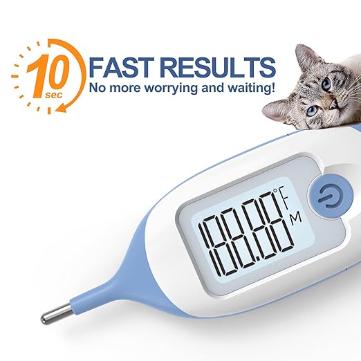 Pet Thermometer, Friendly Short Probe,Comfort Flexible,10-Sec Reading, Rectal Thermometer for Dogs Cats,30 Probe Covers Include