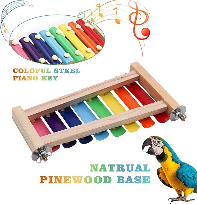 Colorful Bird Xylophone Toy, Funny Xylophone Toy with 8 Metal Keys, Bird Cage Toy Accessories for Chicken Bird Parrot Parrot Parakeet Budgies Love Birds