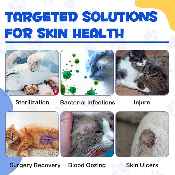 Cat Wound Care Spray - Wound Healing Aid Treatment for Cats Helps with Skin Repair for Wounds, Cats Irritated Skin & Itchy Skin Relief | Cats Supplement | Gentle Wound Care Spray - 3.38 Fl.oz / 100ml