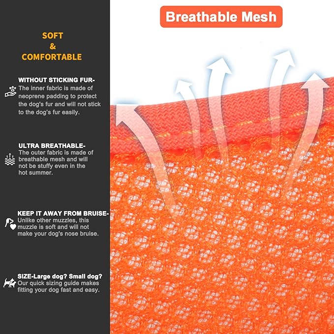 Dog Muzzle Anti Biting Barking and Chewing with Comfortable Mesh Soft Fabric and Adjustable Strap, Suitable for Small, Medium and Large Dogs(All Orange,S)